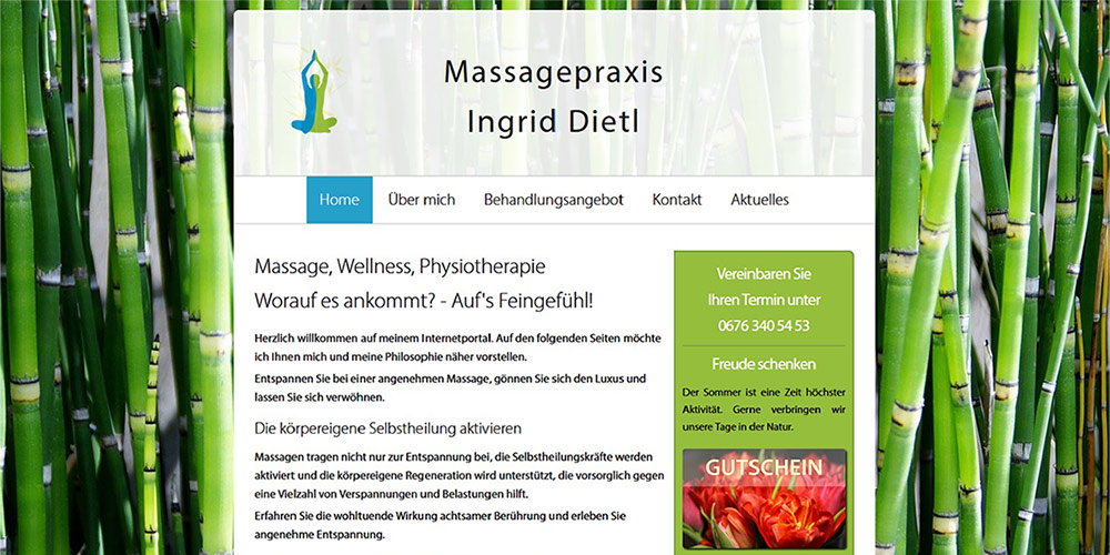 Titelseite der Website der Massagepraxis Ingrid Dietl
