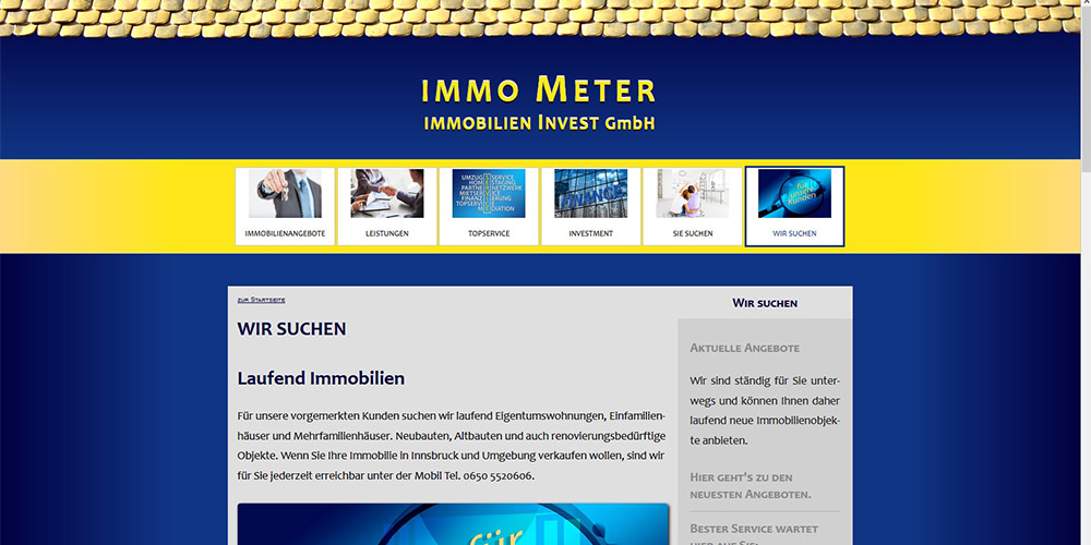 Titelseite der Website der Immometer GmbH