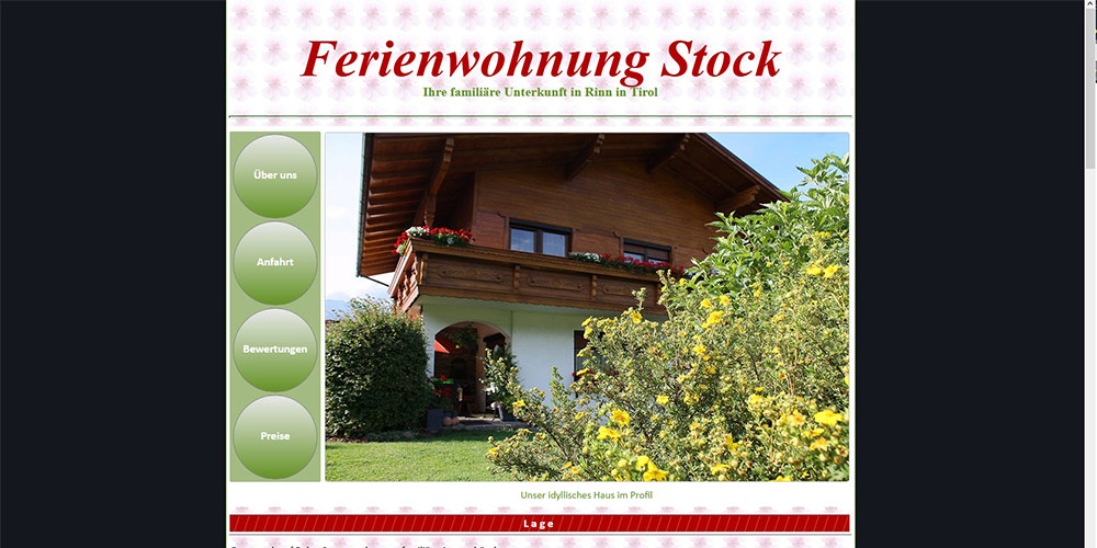 Titelseite der Website der Ferienwohnung Stock