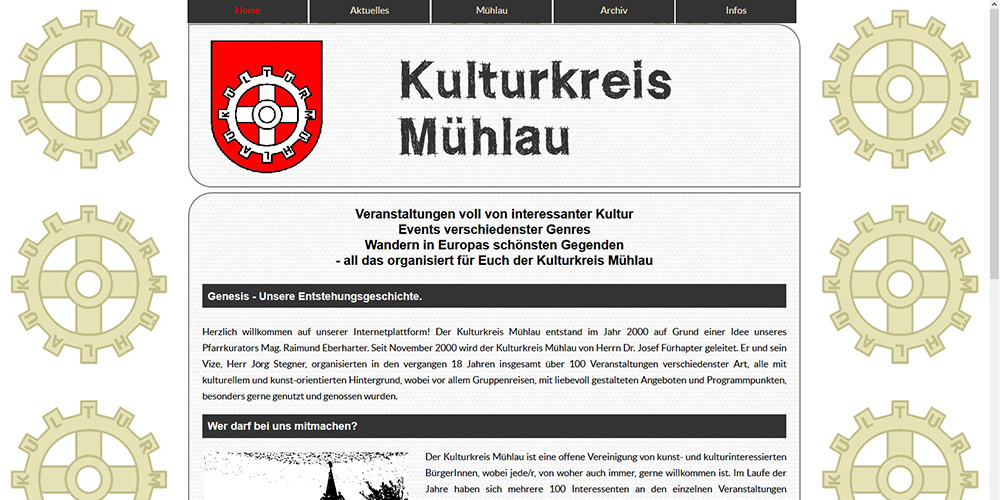 Titelseite der Website des Kulturkreis Mühlau