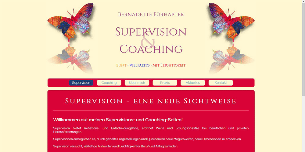 Titelseite der Website der Supervision Bernadette Fürhapter